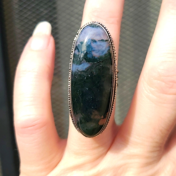 New Huge Moss Agate 925 Silver Statement Ring. - Picture 3 of 16
